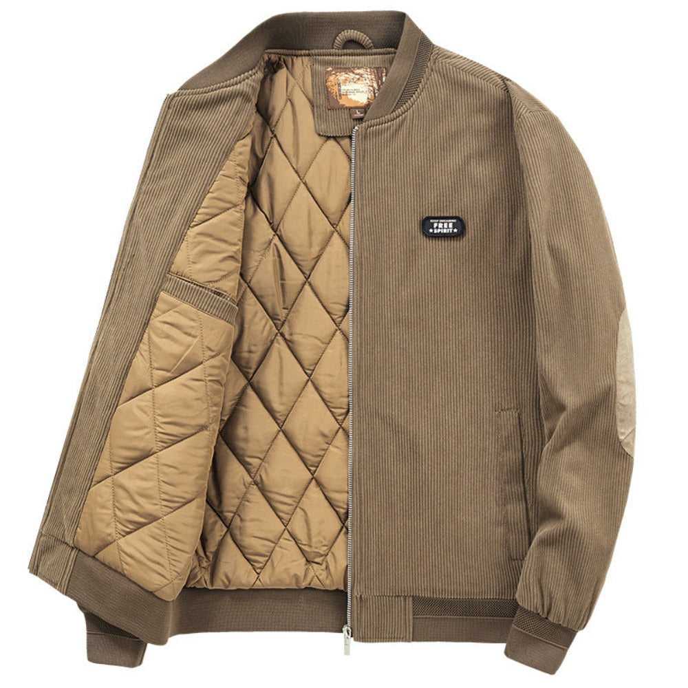 Men Jacket Promo 2025 Mens Round Collar Winter Zipped Up Elbow Patch Jacket CSY093850EBM1-KHK-S 86 $ Coats Onetify Stew's Incense