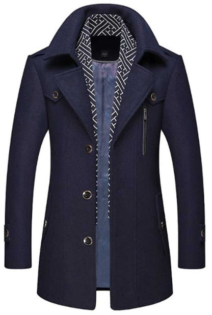 Men Coats Mens Layered Collar Button Front Mid Length Coat OPMC1020C3-NVY-S 146 $ Coats Onetify Stew's Incense