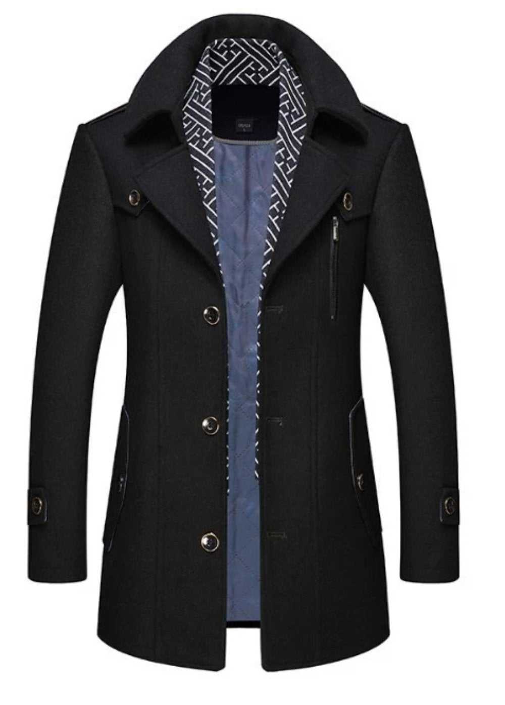 Men Coats Mens Layered Collar Button Front Mid Length Coat OPMC1020C3-NVY-S 146 $ Coats Onetify Stew's Incense