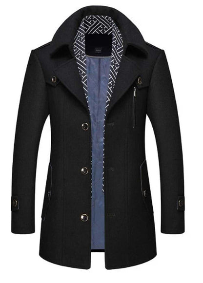 Men Coats Mens Layered Collar Button Front Mid Length Coat OPMC1020C3-NVY-S 146 $ Coats Onetify Stew's Incense