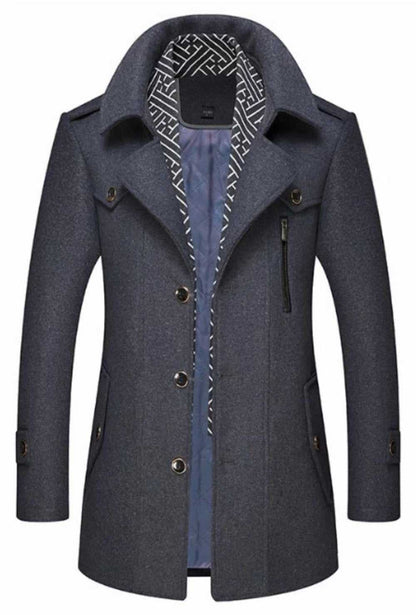Men Coats Mens Layered Collar Button Front Mid Length Coat OPMC1020C3-NVY-S 146 $ Coats Onetify Stew's Incense