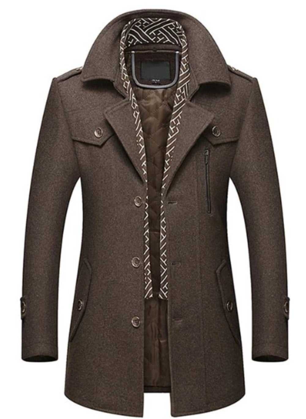 Men Coats Mens Layered Collar Button Front Mid Length Coat OPMC1020C3-NVY-S 146 $ Coats Onetify Stew's Incense