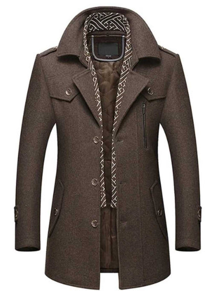 Men Coats Mens Layered Collar Button Front Mid Length Coat OPMC1020C3-NVY-S 146 $ Coats Onetify Stew's Incense