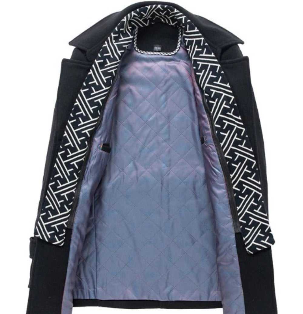 Men Coats Mens Layered Collar Button Front Mid Length Coat OPMC1020C3-NVY-S 146 $ Coats Onetify Stew's Incense