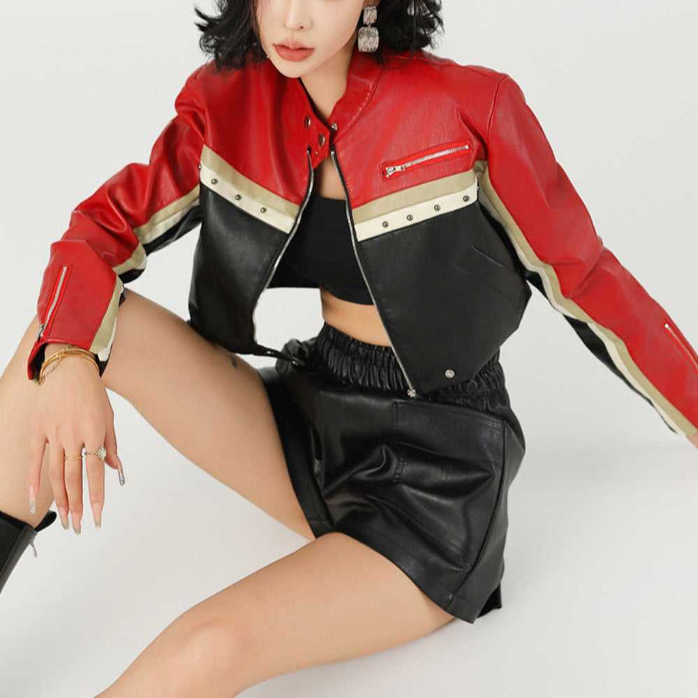 Women Jackets Women Cropped Vegan Leather Biker Jacket ONFY250710WT3C-1 86 $ Coats Onetify Stew's Incense