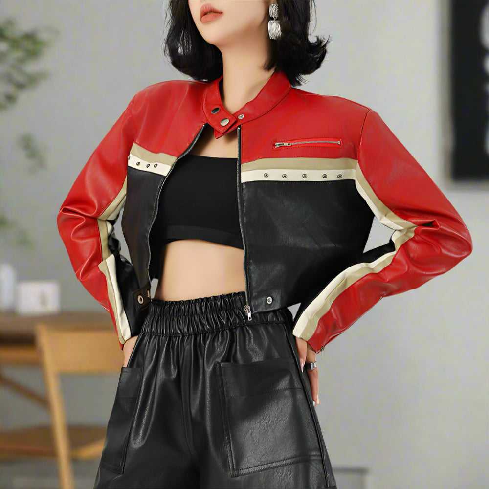 Women Jackets Women Cropped Vegan Leather Biker Jacket ONFY250710WT3C-1 86 $ Coats Onetify Stew's Incense