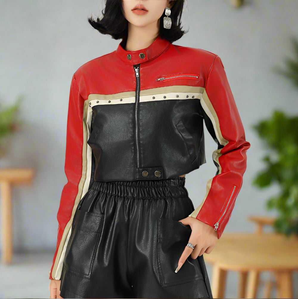 Women Jackets Women Cropped Vegan Leather Biker Jacket ONFY250710WT3C-1 86 $ Coats Onetify Stew's Incense