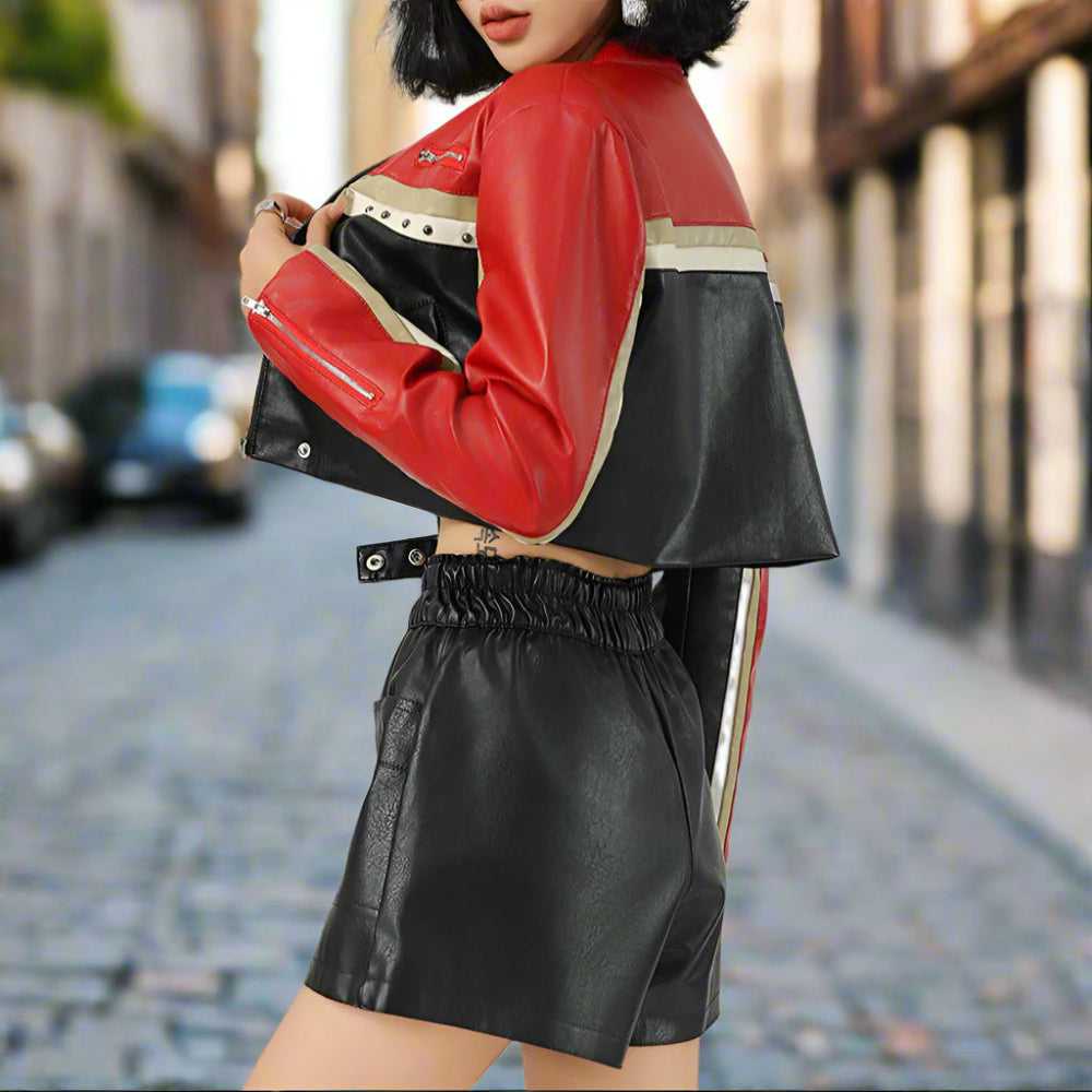 Women Jackets Women Cropped Vegan Leather Biker Jacket ONFY250710WT3C-1 86 $ Coats Onetify Stew's Incense