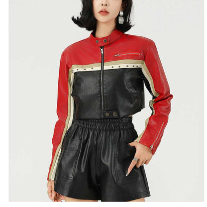 Women Jackets Women Cropped Vegan Leather Biker Jacket ONFY250710WT3C-1 86 $ Coats Onetify Stew's Incense