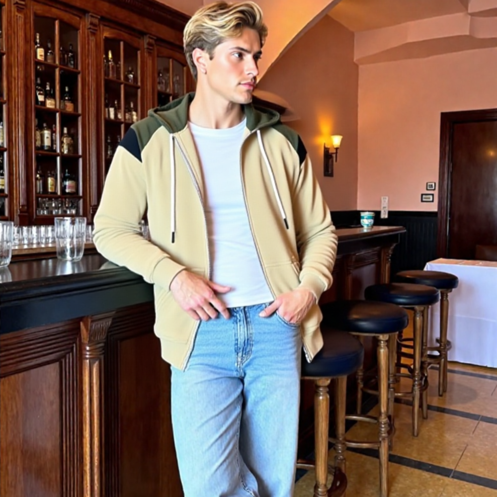 Mens Hoodie Mens Zipped Up Hoodie with Shoulder Details ONFYMH051424B2-NVY-M 49 $ Coats Onetify Stew's Incense