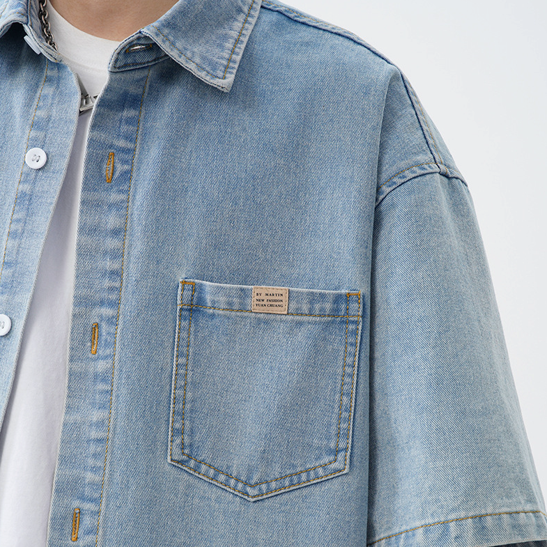 Men Shirts Men 's Over Size Washed Denim Short Sleeve Shirt ONFYMS250806D3E5-BLU-M 46 $ Coats Onetify Stew's Incense