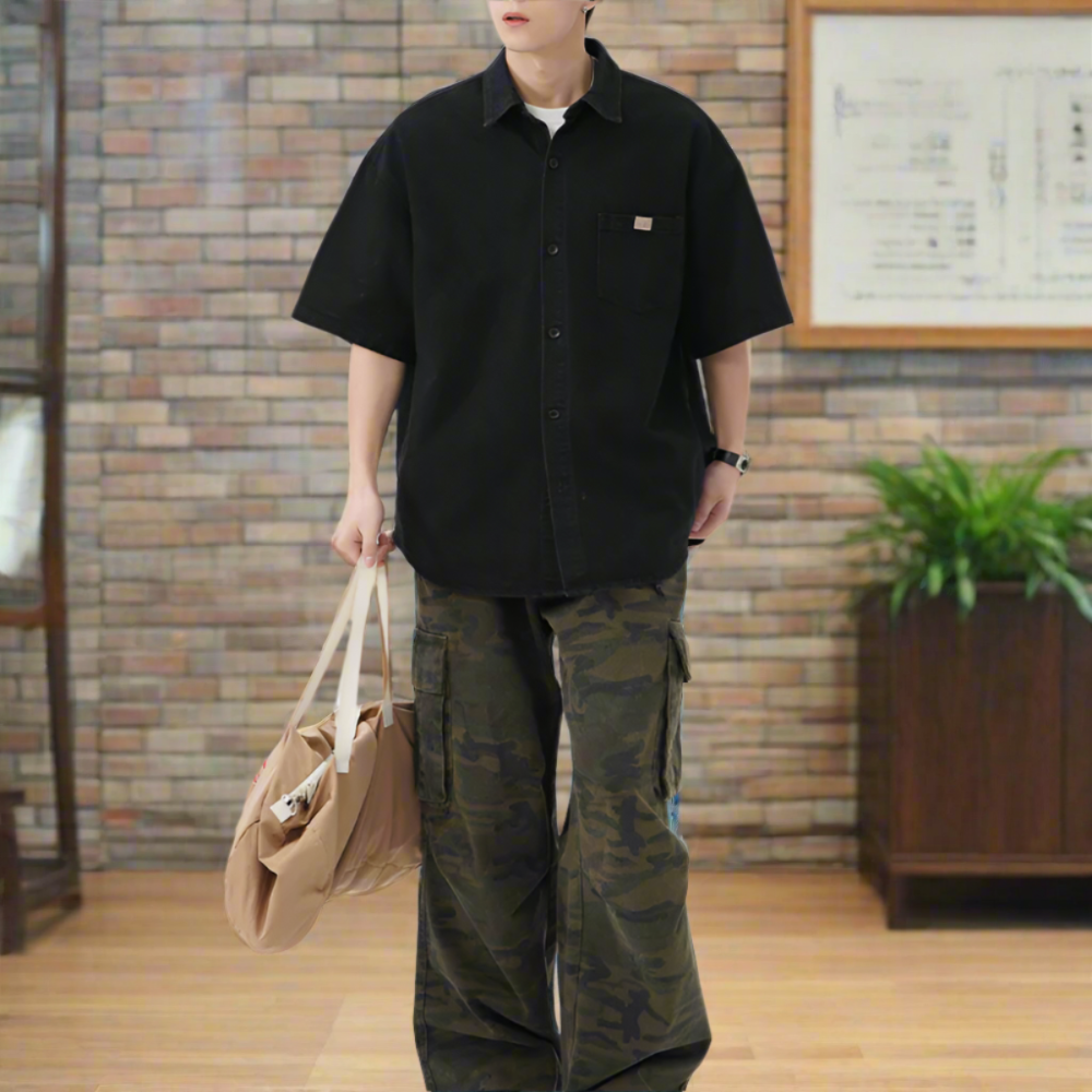 Men Shirts Men 's Over Size Washed Denim Short Sleeve Shirt ONFYMS250806D3E5-BLU-M 46 $ Coats Onetify Stew's Incense