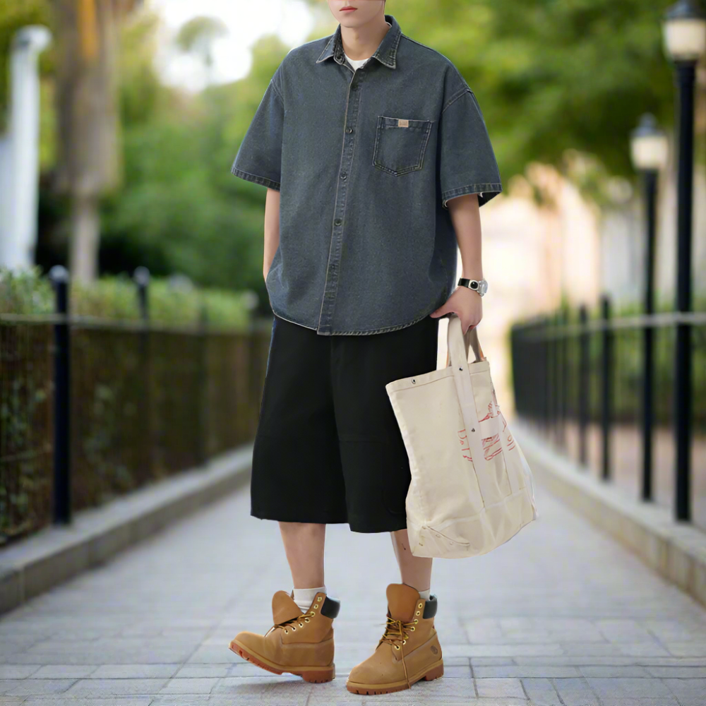 Men Shirts Men 's Over Size Washed Denim Short Sleeve Shirt ONFYMS250806D3E5-BLU-M 46 $ Coats Onetify Stew's Incense