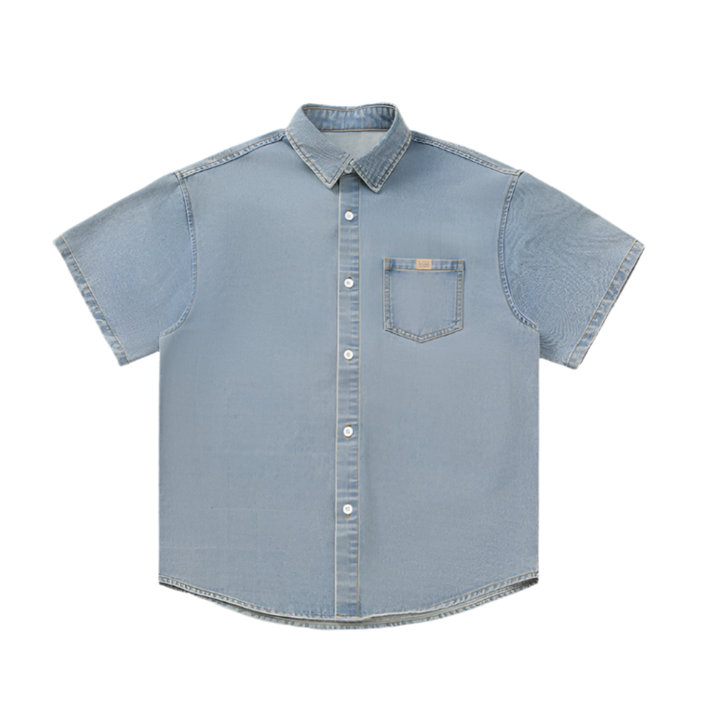 Men Shirts Men 's Over Size Washed Denim Short Sleeve Shirt ONFYMS250806D3E5-BLU-M 46 $ Coats Onetify Stew's Incense