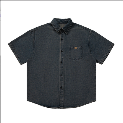 Men Shirts Men 's Over Size Washed Denim Short Sleeve Shirt ONFYMS250806D3E5-BLU-M 46 $ Coats Onetify Stew's Incense