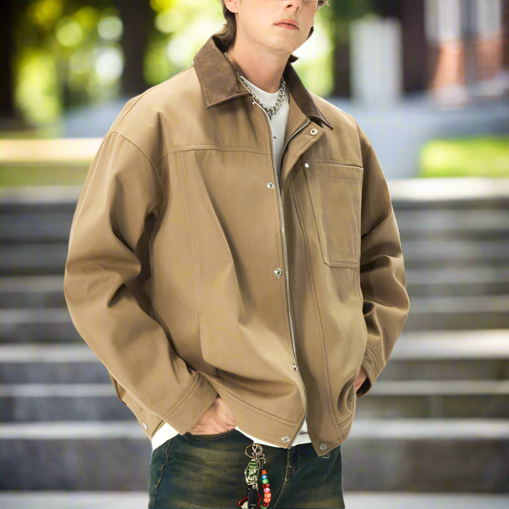 Men Jackets Mens Lapel Collar Bomber Jacket With Pockets ONFYMS250806H8J9-KHK-S 86 $ Coats Onetify Stew's Incense