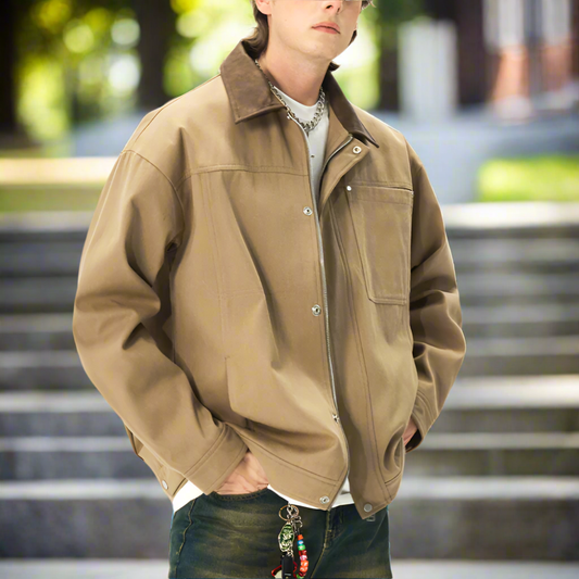 Men Jackets Mens Lapel Collar Bomber Jacket With Pockets ONFYMS250806H8J9-KHK-S 86 $ Coats Onetify Stew's Incense