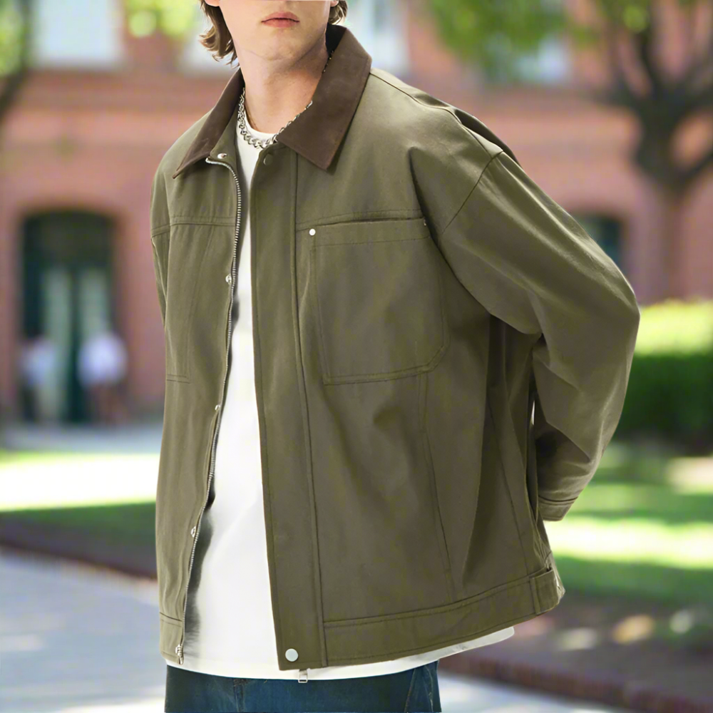 Men Jackets Mens Lapel Collar Bomber Jacket With Pockets ONFYMS250806H8J9-KHK-S 86 $ Coats Onetify Stew's Incense