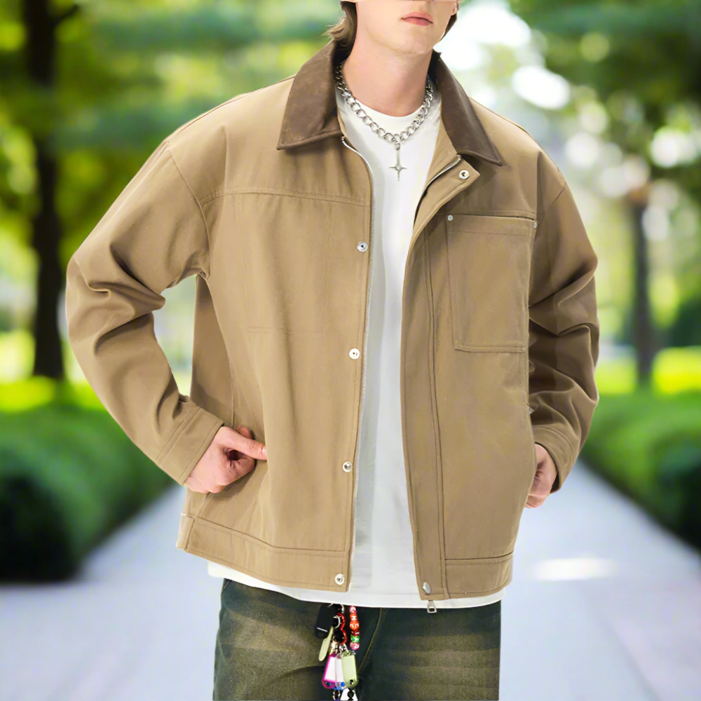 Men Jackets Mens Lapel Collar Bomber Jacket With Pockets ONFYMS250806H8J9-KHK-S 86 $ Coats Onetify Stew's Incense