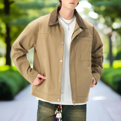 Men Jackets Mens Lapel Collar Bomber Jacket With Pockets ONFYMS250806H8J9-KHK-S 86 $ Coats Onetify Stew's Incense