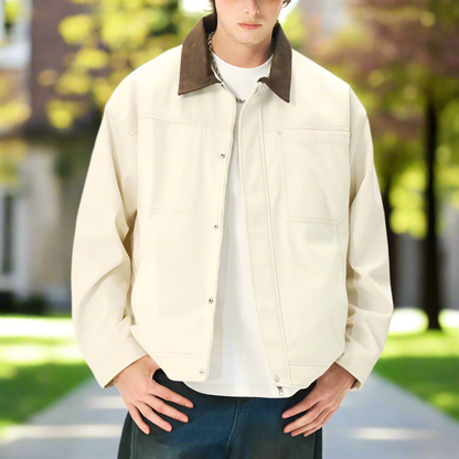 Men Jackets Mens Lapel Collar Bomber Jacket With Pockets ONFYMS250806H8J9-KHK-S 86 $ Coats Onetify Stew's Incense