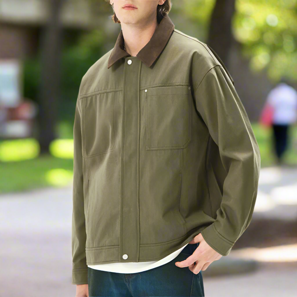 Men Jackets Mens Lapel Collar Bomber Jacket With Pockets ONFYMS250806H8J9-KHK-S 86 $ Coats Onetify Stew's Incense