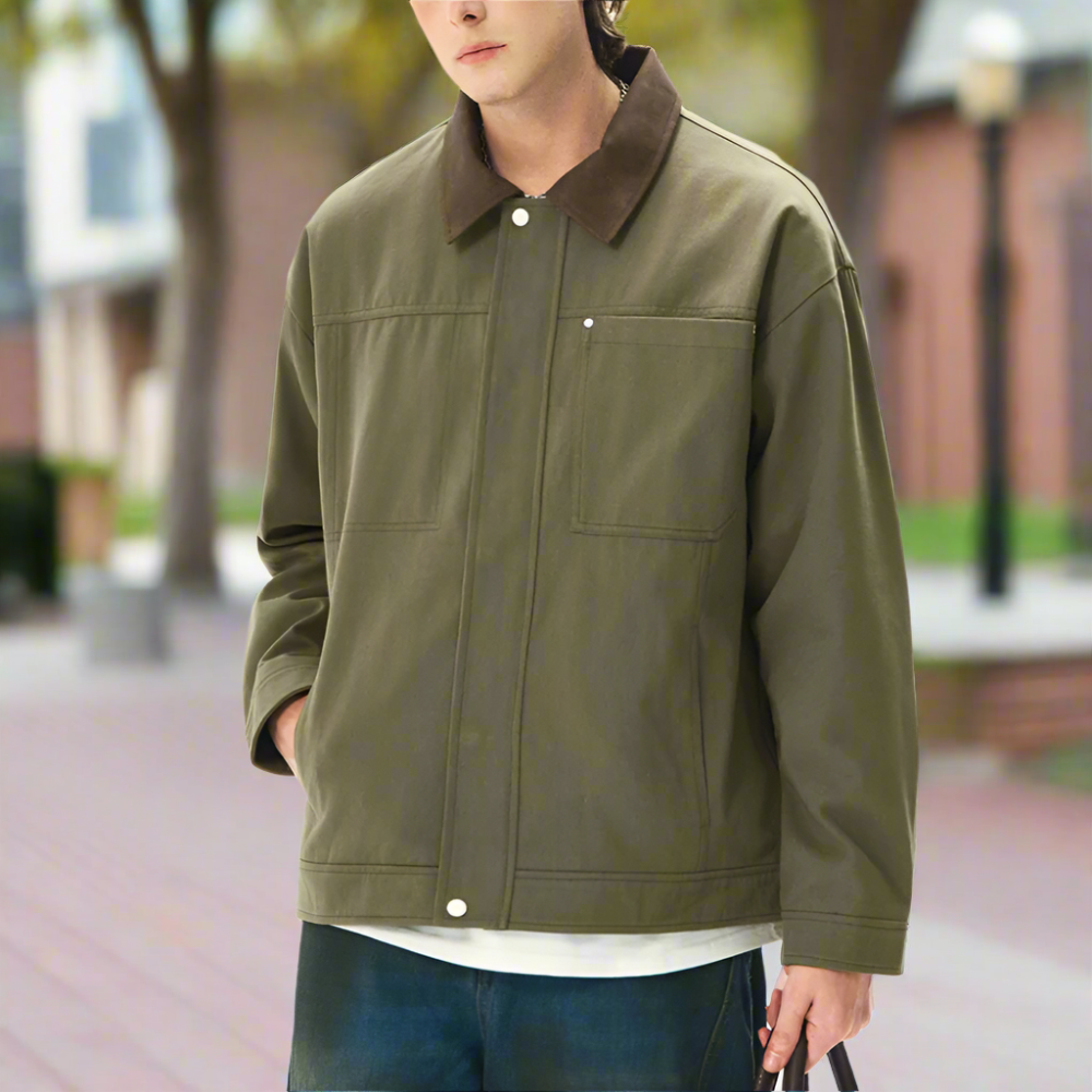 Men Jackets Mens Lapel Collar Bomber Jacket With Pockets ONFYMS250806H8J9-KHK-S 86 $ Coats Onetify Stew's Incense