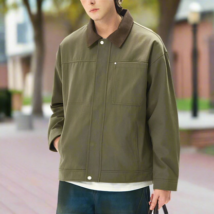 Men Jackets Mens Lapel Collar Bomber Jacket With Pockets ONFYMS250806H8J9-KHK-S 86 $ Coats Onetify Stew's Incense