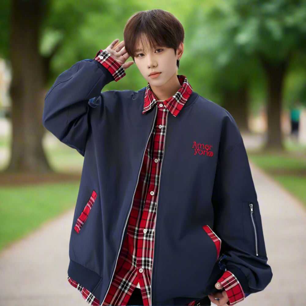 Men Jackets Mens Layered Look Jacket with Red Plaid Details ONFYMS250806M3N4-S 79 $ Coats Onetify Stew's Incense