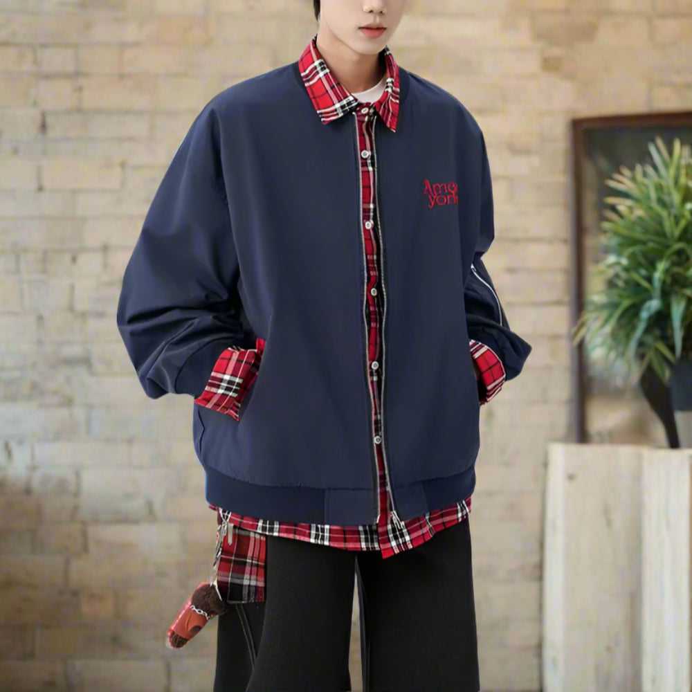 Men Jackets Mens Layered Look Jacket with Red Plaid Details ONFYMS250806M3N4-S 79 $ Coats Onetify Stew's Incense