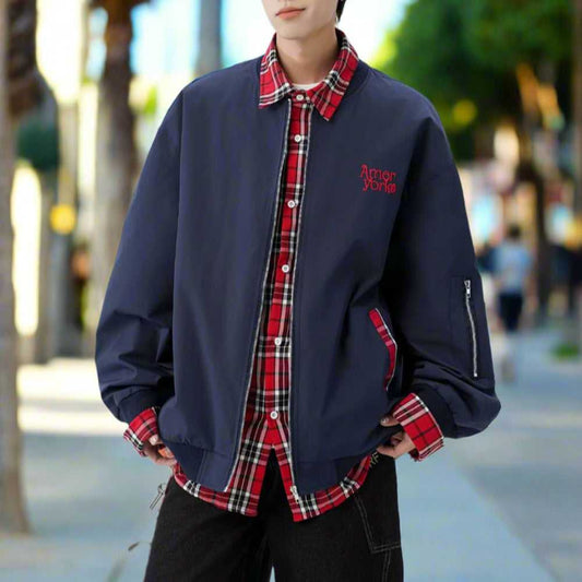 Men Jackets Mens Layered Look Jacket with Red Plaid Details ONFYMS250806M3N4-S 79 $ Coats Onetify Stew's Incense