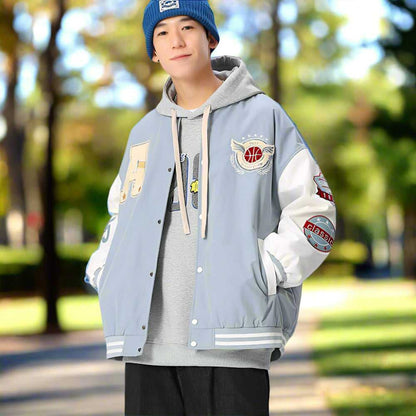 Men Jackets Mens Oversize Two Tone Embroidery Patch Baseball Jacket ONFYMS250806P5Q6-NVY-S 86 $ Coats Onetify Stew's Incense