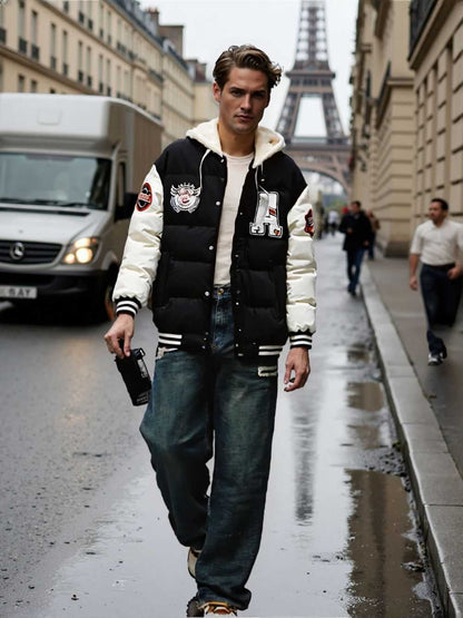 Men Jackets Mens layered Look Hooded baseball Jacket ONFYMS250806R7S8-RED-S 99 $ Coats Onetify Stew's Incense