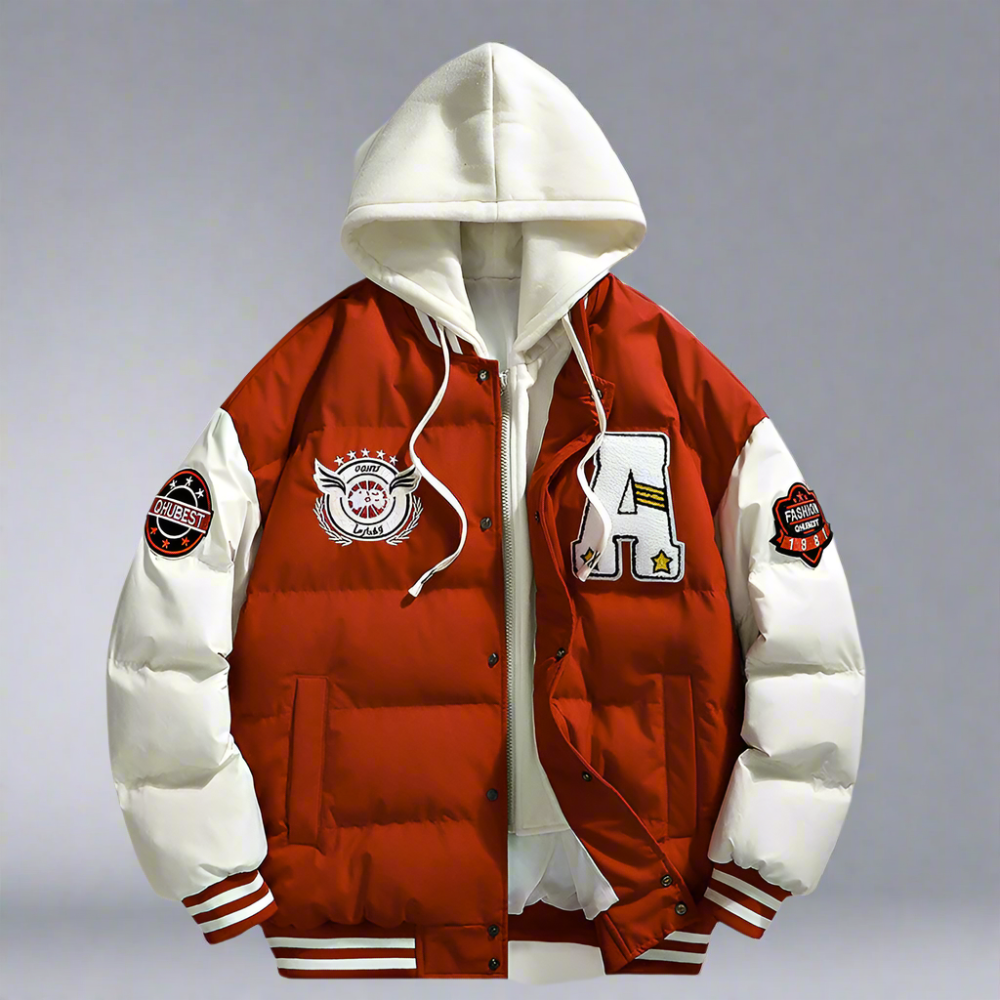 Men Jackets Mens layered Look Hooded baseball Jacket ONFYMS250806R7S8-RED-S 99 $ Coats Onetify Stew's Incense