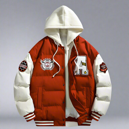 Men Jackets Mens layered Look Hooded baseball Jacket ONFYMS250806R7S8-RED-S 99 $ Coats Onetify Stew's Incense