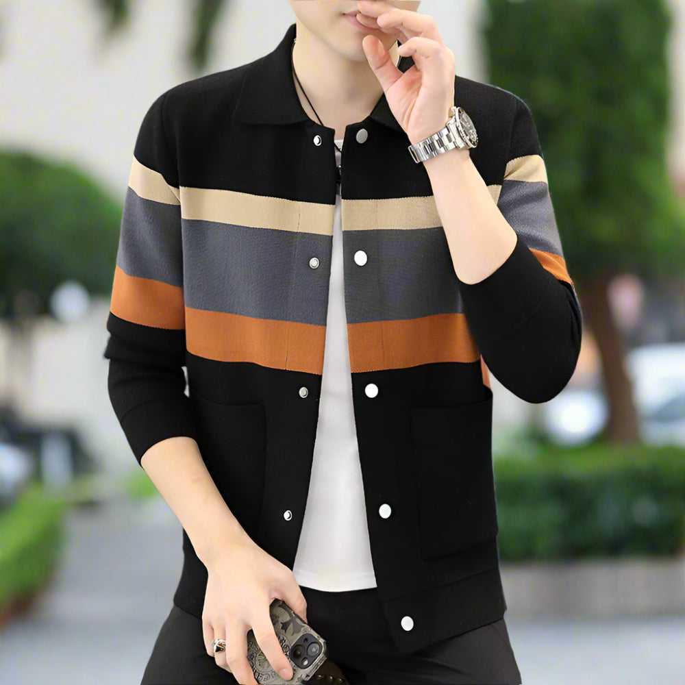 Men Sweaters and Cardigans Mens Color Stripped Cardigan ONFYMS250808C7D6-ORG-XS 69 $ Coats Onetify Stew's Incense