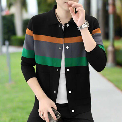 Men Sweaters and Cardigans Mens Color Stripped Cardigan ONFYMS250808C7D6-ORG-XS 69 $ Coats Onetify Stew's Incense