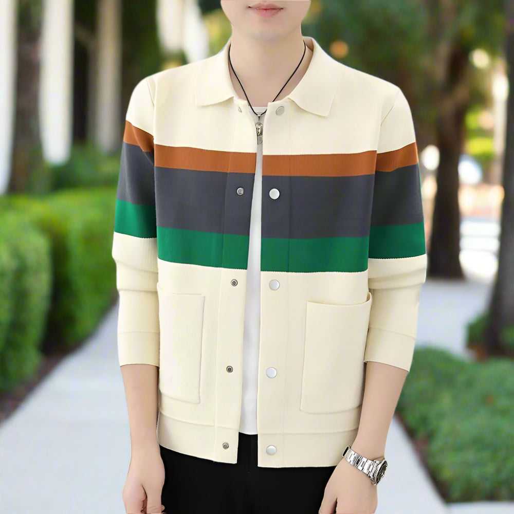 Men Sweaters and Cardigans Mens Color Stripped Cardigan ONFYMS250808C7D6-ORG-XS 69 $ Coats Onetify Stew's Incense