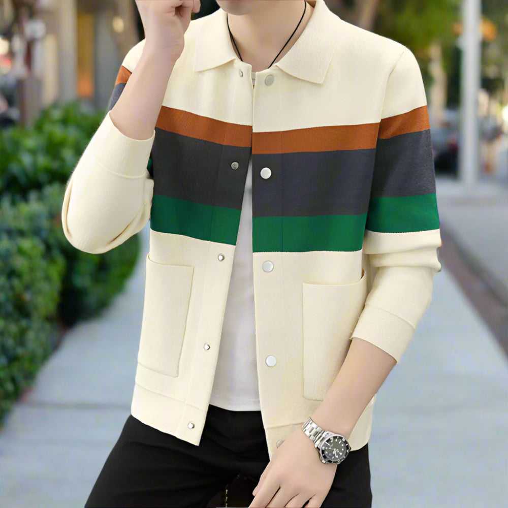 Men Sweaters and Cardigans Mens Color Stripped Cardigan ONFYMS250808C7D6-ORG-XS 69 $ Coats Onetify Stew's Incense