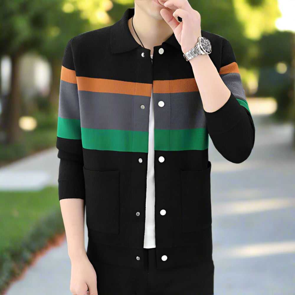 Men Sweaters and Cardigans Mens Color Stripped Cardigan ONFYMS250808C7D6-ORG-XS 69 $ Coats Onetify Stew's Incense