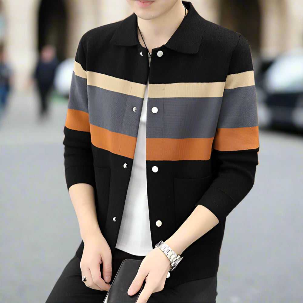 Men Sweaters and Cardigans Mens Color Stripped Cardigan ONFYMS250808C7D6-ORG-XS 69 $ Coats Onetify Stew's Incense