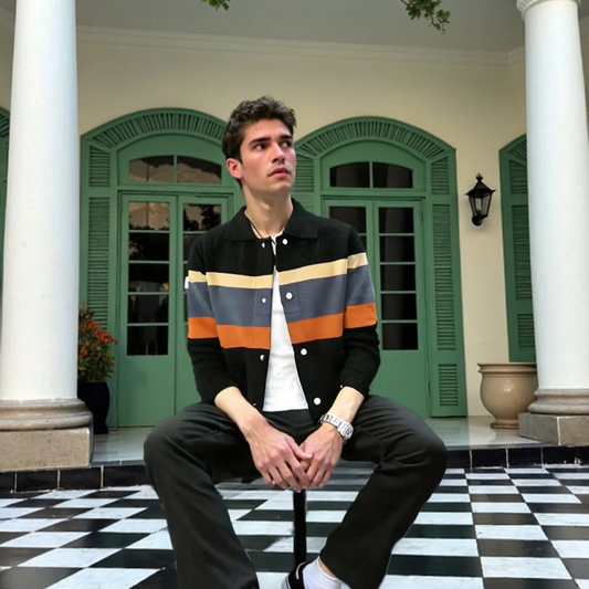 Men Sweaters and Cardigans Mens Color Stripped Cardigan ONFYMS250808C7D6-ORG-XS 69 $ Coats Onetify Stew's Incense
