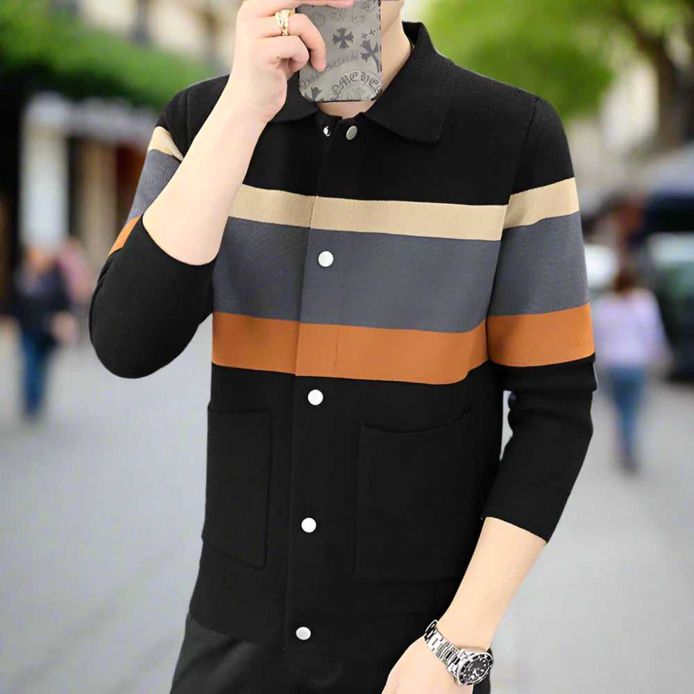 Men Sweaters and Cardigans Mens Color Stripped Cardigan ONFYMS250808C7D6-ORG-XS 69 $ Coats Onetify Stew's Incense