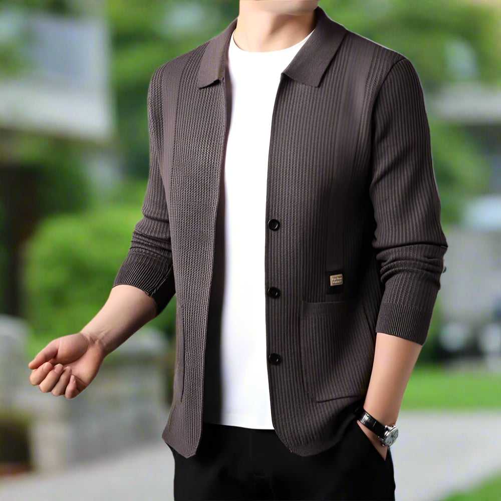 Mens Cardigan and Sweater Mens Lapel Collar Knit Cardigan With Pockets ONFYMS250808G3H2-BGE-XS 69 $ Coats Onetify Stew's Incense