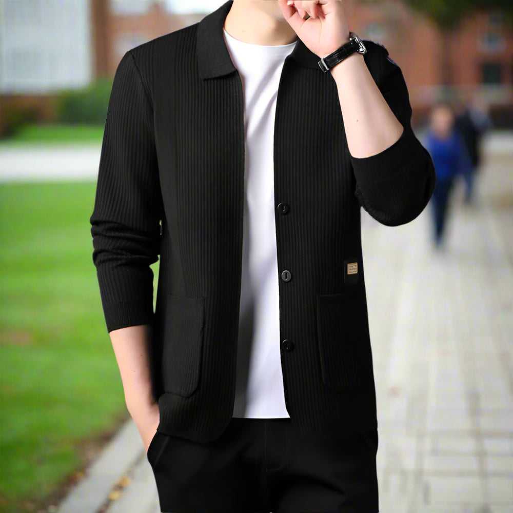 Mens Cardigan and Sweater Mens Lapel Collar Knit Cardigan With Pockets ONFYMS250808G3H2-BGE-XS 69 $ Coats Onetify Stew's Incense