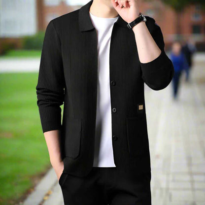 Mens Cardigan and Sweater Mens Lapel Collar Knit Cardigan With Pockets ONFYMS250808G3H2-BGE-XS 69 $ Coats Onetify Stew's Incense