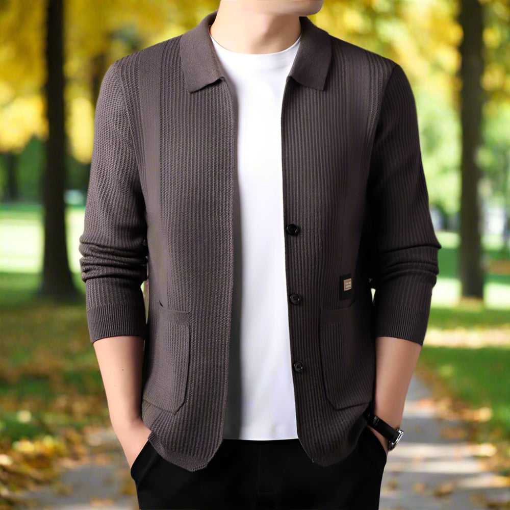 Mens Cardigan and Sweater Mens Lapel Collar Knit Cardigan With Pockets ONFYMS250808G3H2-BGE-XS 69 $ Coats Onetify Stew's Incense