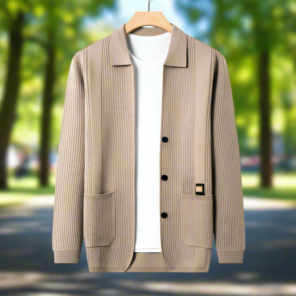 Mens Cardigan and Sweater Mens Lapel Collar Knit Cardigan With Pockets ONFYMS250808G3H2-BGE-XS 69 $ Coats Onetify Stew's Incense