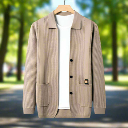 Mens Cardigan and Sweater Mens Lapel Collar Knit Cardigan With Pockets ONFYMS250808G3H2-BGE-XS 69 $ Coats Onetify Stew's Incense