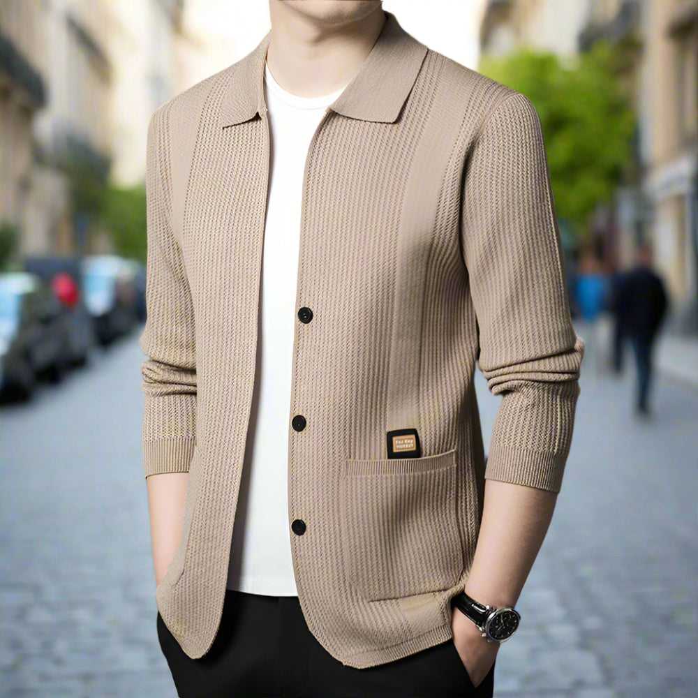 Mens Cardigan and Sweater Mens Lapel Collar Knit Cardigan With Pockets ONFYMS250808G3H2-BGE-XS 69 $ Coats Onetify Stew's Incense